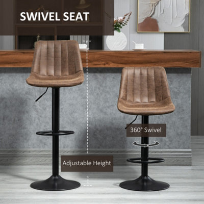 HOMCOM Set Of 2 Microfibre Retro Tub Bar Stools Metal Frame Footrest Seat Brown