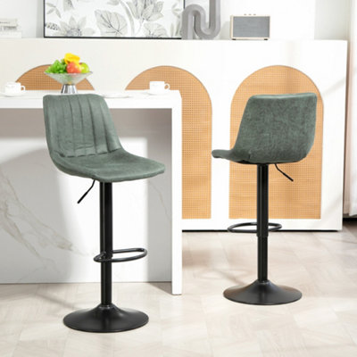 HOMCOM Set Of 2 Microfibre Retro Tub Bar Stools Metal Frame Footrest Seat Green