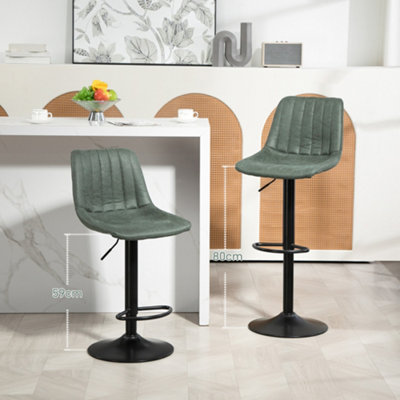 HOMCOM Set Of 2 Microfibre Retro Tub Bar Stools Metal Frame Footrest Seat Green