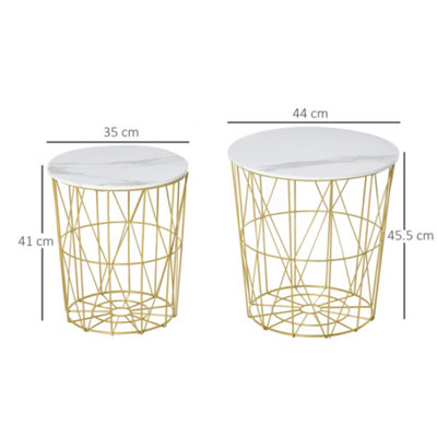 HOMCOM Set of 2 Nesting End Tables Side Tables w/ Basket Removable Top, White