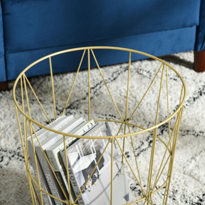 HOMCOM Set of 2 Nesting End Tables Side Tables w/ Basket Removable Top, White