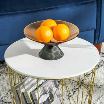 HOMCOM Set of 2 Nesting End Tables Side Tables w/ Basket Removable Top, White