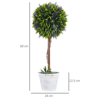 HOMCOM Set of 2 Potted Artificial Plants Ball Tree with Lavender Flowers, 60cm