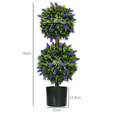 HOMCOM Set of 2 Potted Artificial Plants Ball Tree with Lavender Flowers, 70cm
