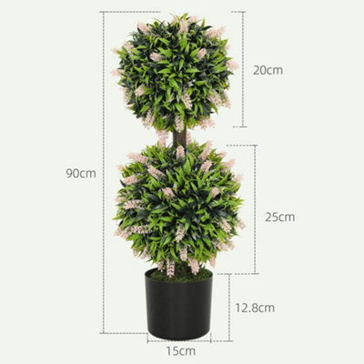 HOMCOM Set of 2 Potted Artificial Plants Ball Tree with Lavender Flowers, 70cm