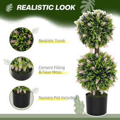 HOMCOM Set of 2 Potted Artificial Plants Ball Tree with Lavender Flowers, 70cm