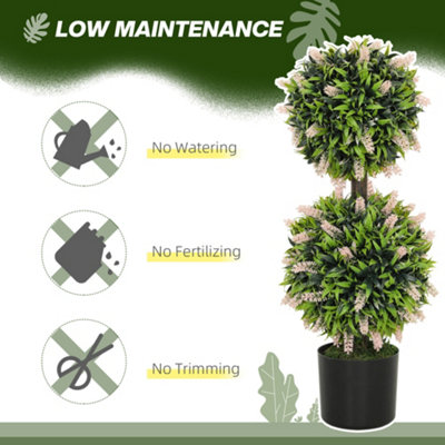 HOMCOM Set of 2 Potted Artificial Plants Ball Tree with Lavender Flowers, 70cm