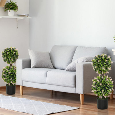 HOMCOM Set of 2 Potted Artificial Plants Ball Tree with Lavender Flowers, 70cm