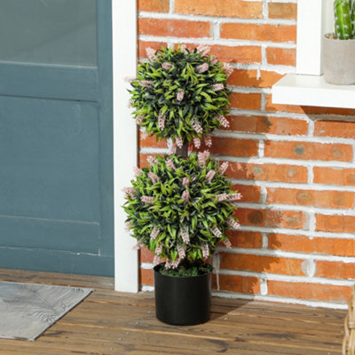 HOMCOM Set of 2 Potted Artificial Plants Ball Tree with Lavender Flowers, 70cm