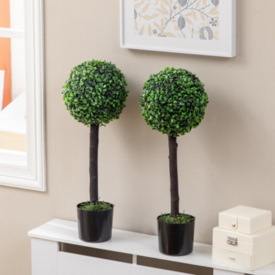 HOMCOM Set of 2 Potted Artificial Plants Boxwood Ball Trees Indoor ...