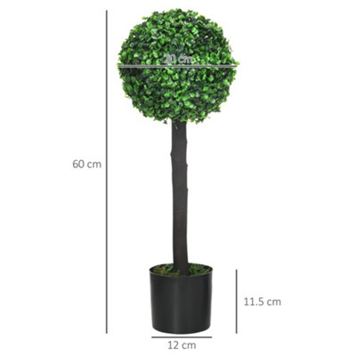 HOMCOM Set of 2 Potted Artificial Plants Boxwood Ball Trees Indoor Outdoor, 60cm