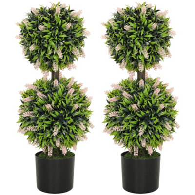 HOMCOM Set of 2 Potted Artificial Plants with Lavender Flowers, Pink