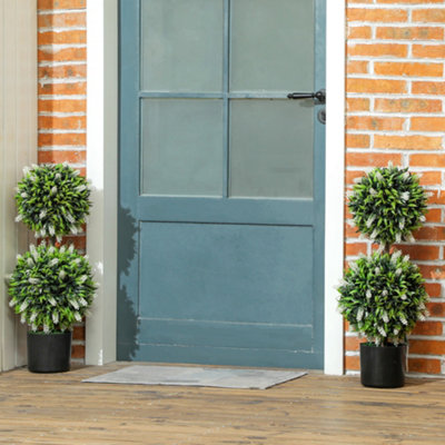 HOMCOM Set of 2 Potted Artificial Plants with Lavender Flowers, White