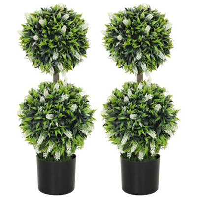 HOMCOM Set of 2 Potted Artificial Plants with Lavender Flowers, White