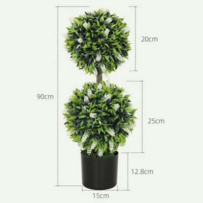 HOMCOM Set of 2 Potted Artificial Plants with Lavender Flowers, White