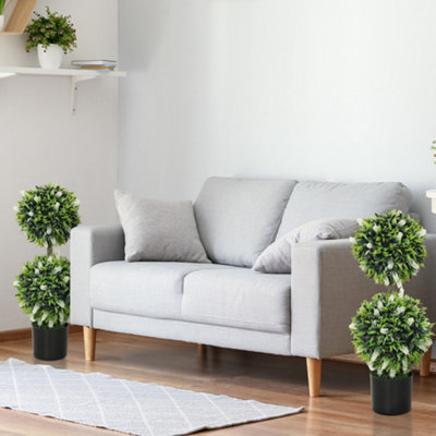 HOMCOM Set of 2 Potted Artificial Plants with Lavender Flowers, White