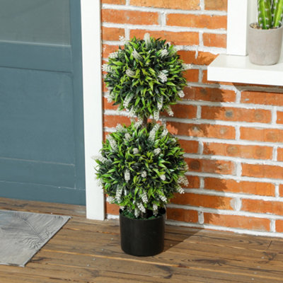 HOMCOM Set of 2 Potted Artificial Plants with Lavender Flowers, White