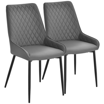 HOMCOM Set Of 2 Quilted PU Leather Dining Chairs w/ Metal Frame 4 Legs Grey