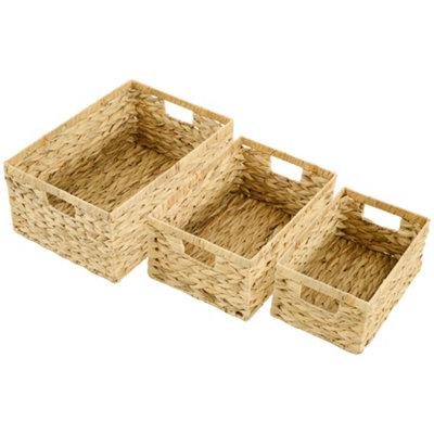 HOMCOM Set of 3 Wicker Storage Baskets, Woven Baskets with Handles, Natural