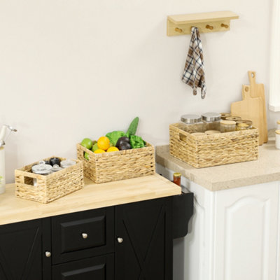 HOMCOM Set of 3 Wicker Storage Baskets, Woven Baskets with Handles, Natural
