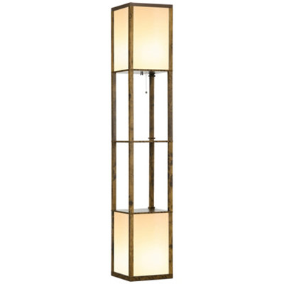 HOMCOM Shelf Floor Lamp with Dual Light, for Living Room, Bedroom, Brown
