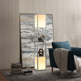 HOMCOM Shelf Floor Lamp with Dual Light, for Living Room, Bedroom, Light Grey