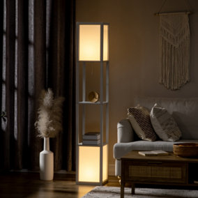 HOMCOM Shelf Floor Lamp with Dual Light, for Living Room, Bedroom, White