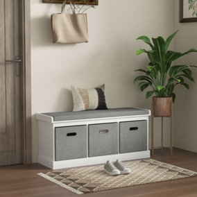 HOMCOM Shoe Bench with Cushioned Seat, 3 Fabric Drawers for Entryway Hallway