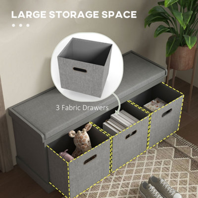 HOMCOM Shoe Bench with Seat, Shoe Storage Bench with Fabric Drawers, Grey