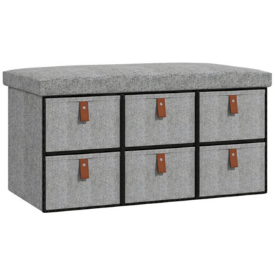HOMCOM Shoe Bench with Seat, Shoe Storage Bench with Fabric Drawers Light Grey