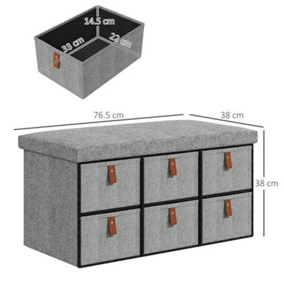 HOMCOM Shoe Bench with Seat, Shoe Storage Bench with Fabric Drawers Light Grey