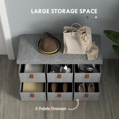 HOMCOM Shoe Bench with Seat, Shoe Storage Bench with Fabric Drawers Light Grey