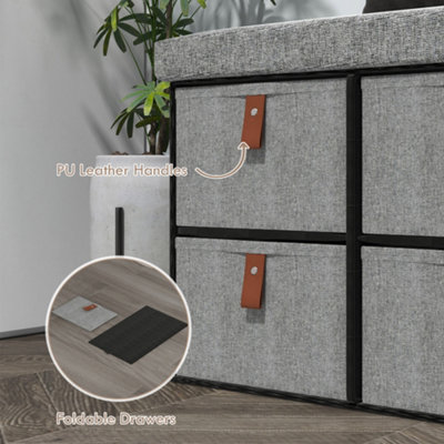HOMCOM Shoe Bench with Seat, Shoe Storage Bench with Fabric Drawers Light Grey