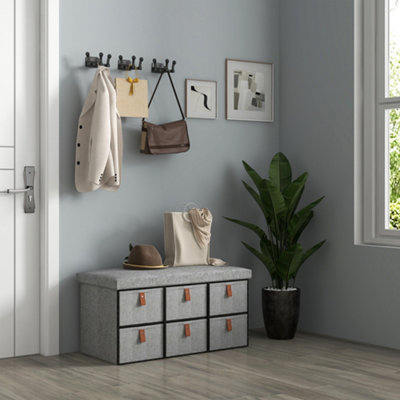 HOMCOM Shoe Bench with Seat, Shoe Storage Bench with Fabric Drawers Light Grey