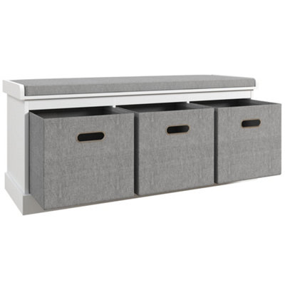 HOMCOM Shoe Bench with Seat, Shoe Storage Bench with Fabric Drawers, White