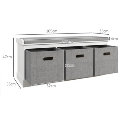 HOMCOM Shoe Bench with Seat, Shoe Storage Bench with Fabric Drawers, White