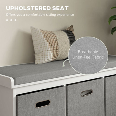 HOMCOM Shoe Bench with Seat, Shoe Storage Bench with Fabric Drawers, White