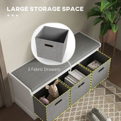 HOMCOM Shoe Bench with Seat, Shoe Storage Bench with Fabric Drawers, White