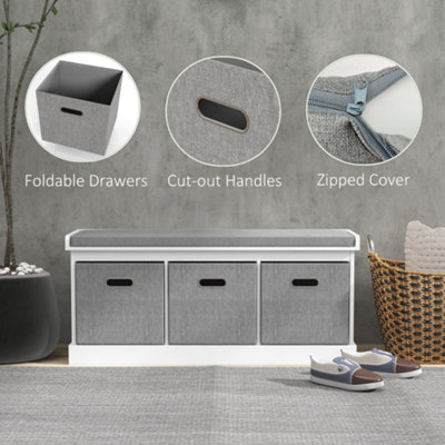 HOMCOM Shoe Bench with Seat, Shoe Storage Bench with Fabric Drawers, White