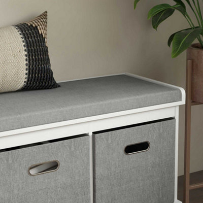 HOMCOM Shoe Bench with Seat, Shoe Storage Bench with Fabric Drawers, White