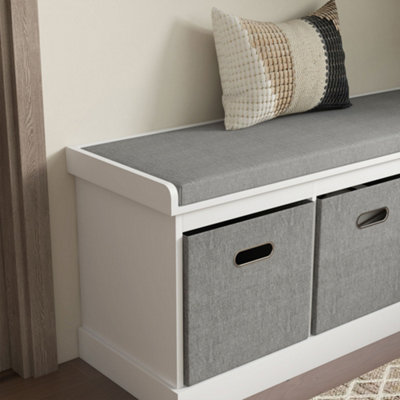 HOMCOM Shoe Bench with Seat, Shoe Storage Bench with Fabric Drawers, White