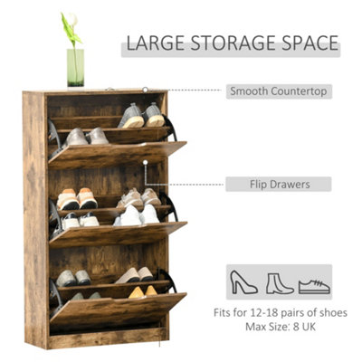 HOMCOM Shoe Cabinet Entryway Rack with 3 Flip Drawers Adjustable for 18 ...
