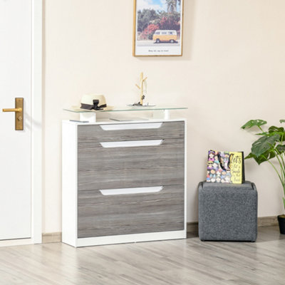 HOMCOM Shoe Cabinet w 3 Drawers High Gloss Storage Cupboard w