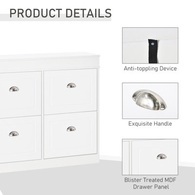 HOMCOM Shoe Cabinet with 4 Flip Drawers Storage Cupboard with Adjustable Shelf