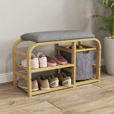 HOMCOM Shoe Rack Bench with Seat for Hallway, Entryway, Nature Wood Finish