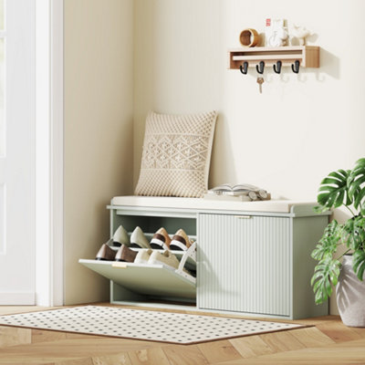 HOMCOM Shoe Storage Bench with Cushion and Flip-Drawer 104x26x47.5cm Green
