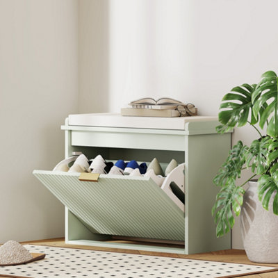 HOMCOM Shoe Storage Bench with Cushion and Flip-Drawer 62x26x47.5cm Green