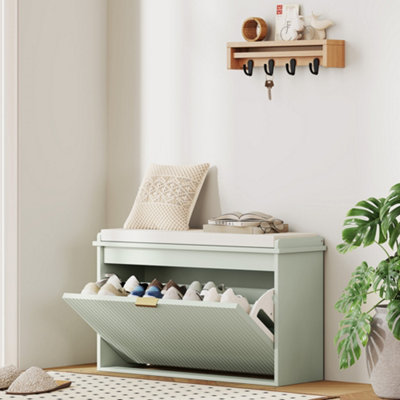 HOMCOM Shoe Storage Bench with Cushion and Flip-Drawer 80x26x47.5cm Green