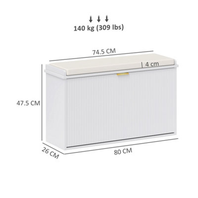 HOMCOM Shoe Storage Bench with Cushion and Flip-Drawer 80x26x47.5cm White