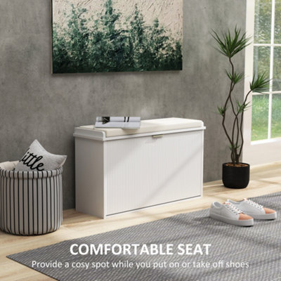 HOMCOM Shoe Storage Bench with Cushion and Flip-Drawer 80x26x47.5cm White